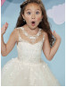 Beaded Ivory Lace Tulle V Back Flower Girl Dress With Cape